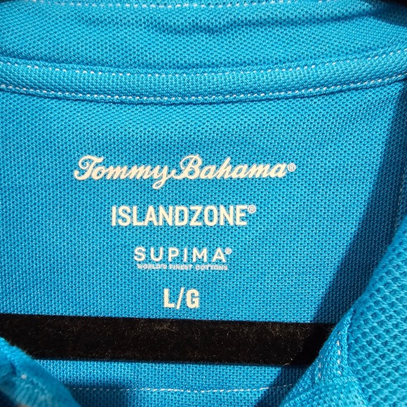 Tommy Bahama Islandzone Mens Large teal Supima Cotton Polo Shirt Big Fish Logo - Picture 2 of 6